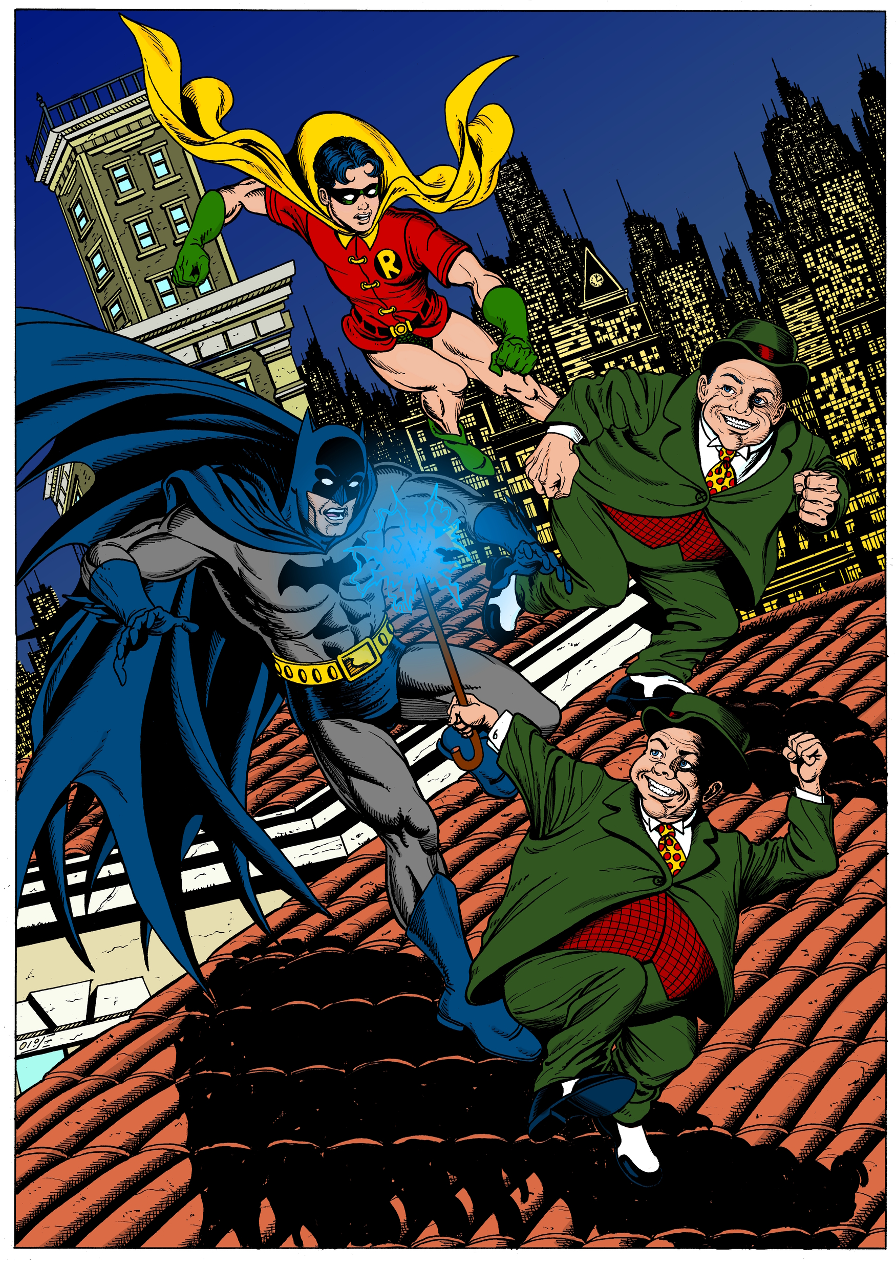 Batman and Robin vs Tweedledee and Tweedledum inks color resize